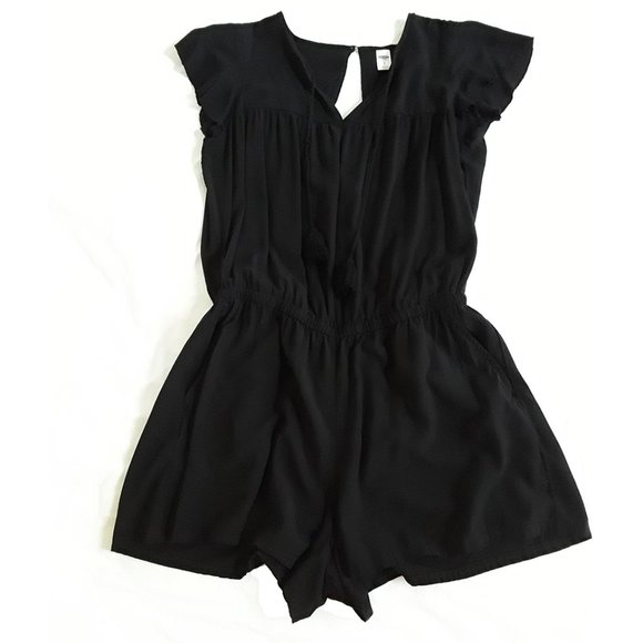 Cute Black Romper with Pockets - Picture 1 of 3